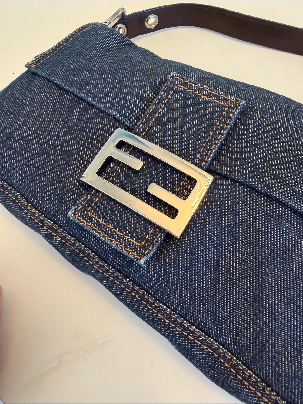 Fendi Denim Baguette Shoulder Bag - Dark Blue with Silver Hardware - Picture 3 of 8
